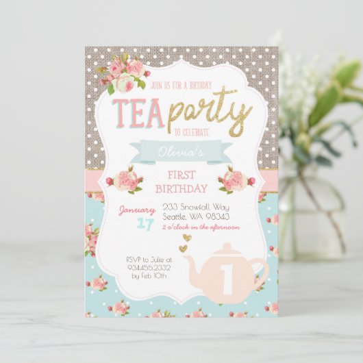 Tea Party Anniversaire Invitation (Debout devant)