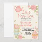 Tea Party Anniversaire Invitation avec Floral (Devant / Derrière)
