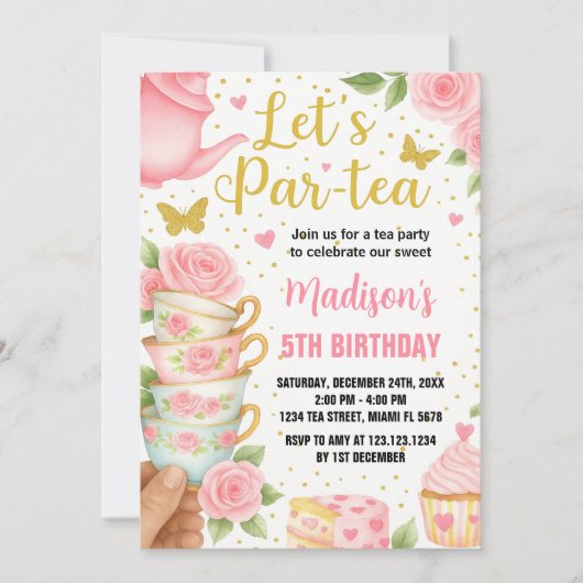 Tea Party Anniversaire Invitation avec jumelage Te (Devant)