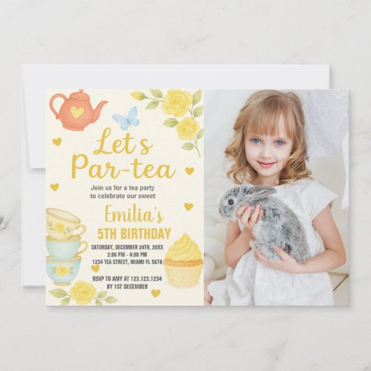 Tea Party Anniversaire Invitation avec photo (Devant)
