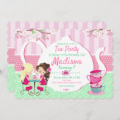 Tea Party Anniversaire Invitation / Fille / Turquo (Devant / Derrière)