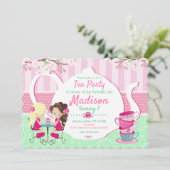 Tea Party Anniversaire Invitation / Fille / Turquo (Debout devant)