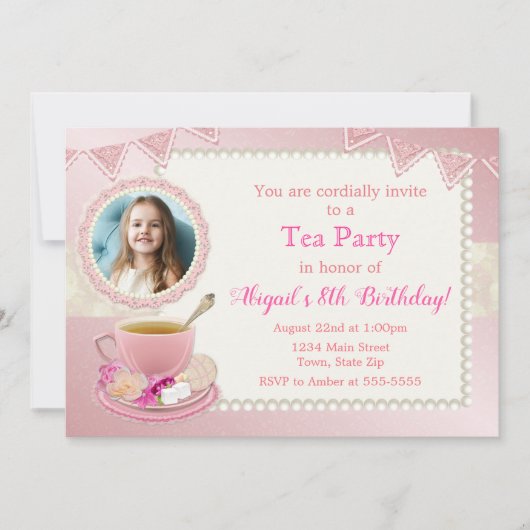 Tea Party Anniversaire Invitation Petite fille (Devant)