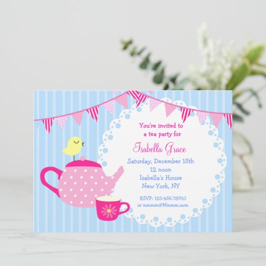 Tea Party Anniversaire Invitations (Debout devant)