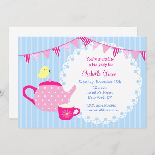 Tea Party Anniversaire Invitations (Devant / Derrière)