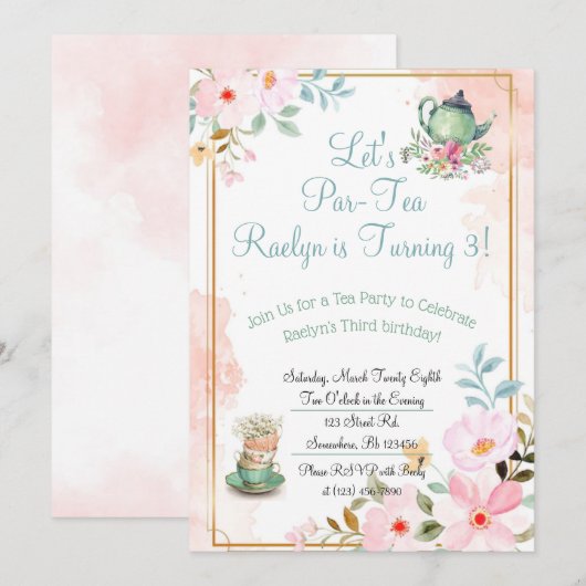 Tea Party Anniversaire Invitations (Devant / Derrière)