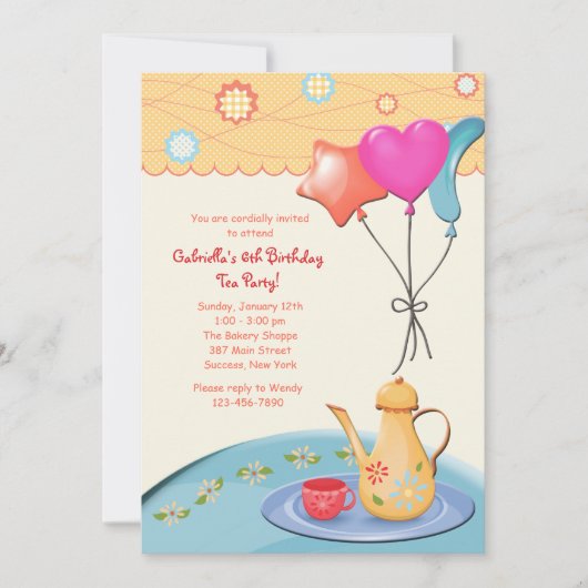 Tea Party Anniversaire Invitations (Devant)