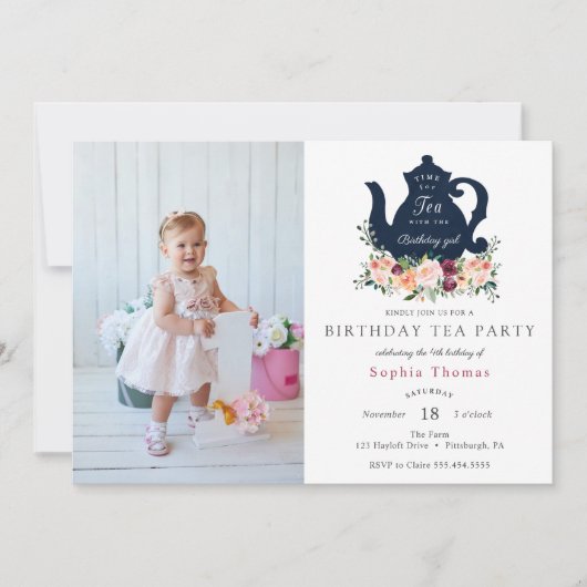 Tea Party Anniversaire Photo Invitation (Devant)