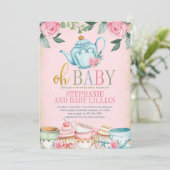 Tea Party Aquarelle Floral Baby shower Invitation (Debout devant)