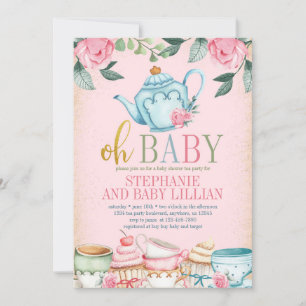 Tea Party Aquarelle Floral Baby shower Invitation