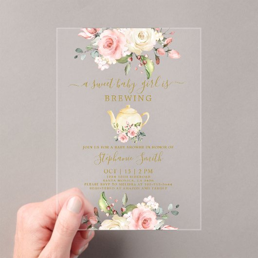 Tea Party Baby shower Acryluitnodiging Acryl Uitnodigingen (Insitu (Draagbaar))
