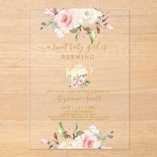 Tea Party Baby shower Acryluitnodiging Acryl Uitnodigingen (Voorkant)