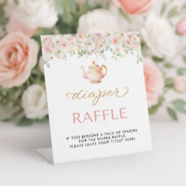 Tea Party Baby Shower Diaper Raffle Reclamebord Met Voetstuk