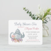 Tea Party Baby shower Floral Tea Pot Invitation Kaart (Staand voorkant)