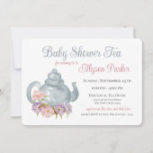 Tea Party Baby shower Floral Tea Pot Invitation Kaart (Voorkant)