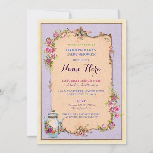 Tea Party Baby shower Garden Invitation théière (Devant)