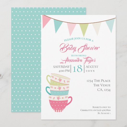 Tea Party Baby shower Gepersonaliseerd Kaart (Voorkant / Achterkant)