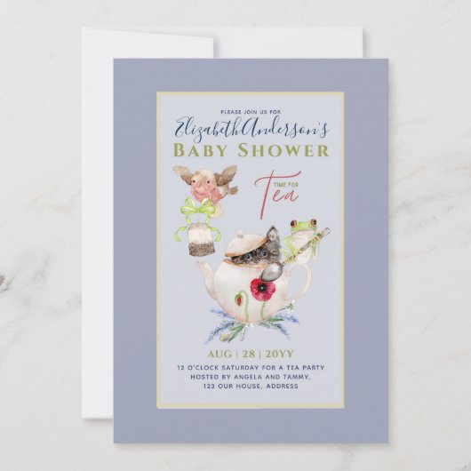 Tea Party Baby Shower Invitations Cute Tea Pot (Devant)