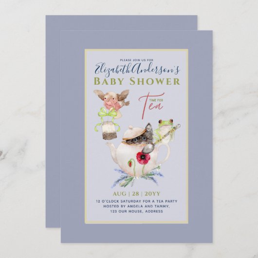 Tea Party Baby Shower Invitations Cute Tea Pot (Devant / Derrière)