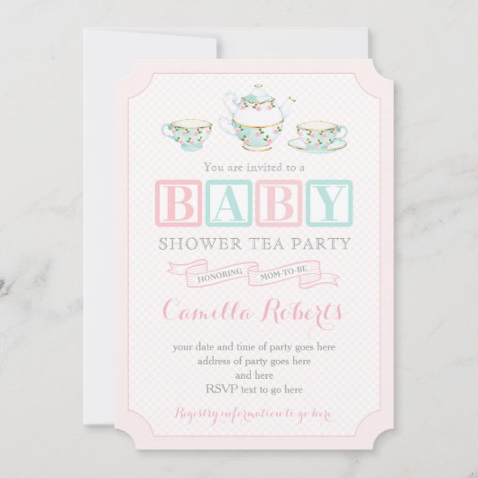 Tea Party Baby Shower Invitations pour la petite f (Devant)