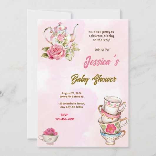 Tea Party Baby shower Kaart (Voorkant)