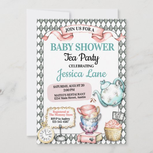  Tea Party Baby shower Kaart (Voorkant)