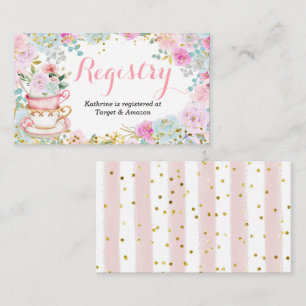 Tea Party Baby shower Pastel Floral Registry Informatiekaartje
