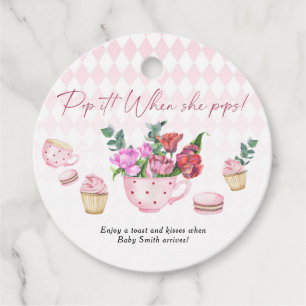 Tea Party Baby shower - Pop het! Als ze pop! Bedankjes Labels