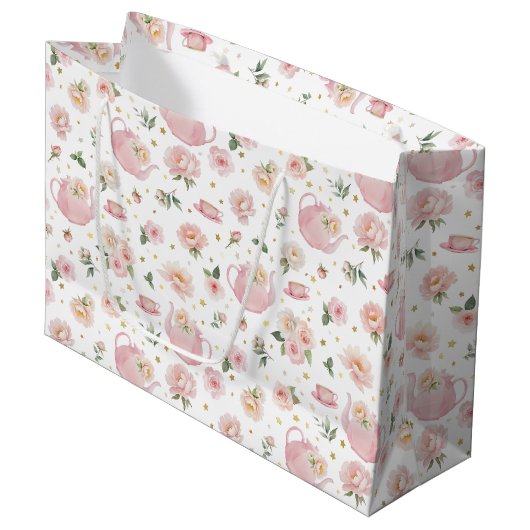 Tea Party Baby shower rose Floral Grand sac cadeau (Devant Angle)