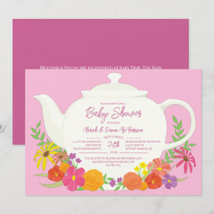 Tea Party Baby shower teapot Pink Girl Kaart