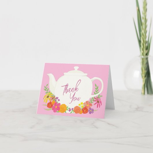 Tea Party Baby shower Teapot rose fille Merci (Devant)