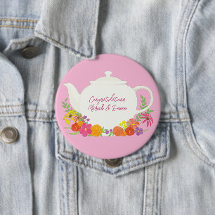 Tea Party Baby shower Teapot roze Girl Ronde Button 4,0 Cm