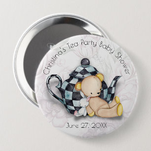 Tea Party Baby shower (Teddy Bear) 4-inch Button