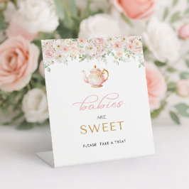 Tea Party Baby Shower Treat Reclamebord Met Voetstuk