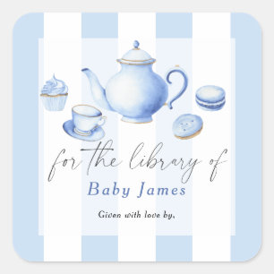 Tea Party baby shower - Voor de bibliotheek van Vierkante Sticker