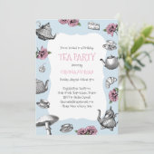  Tea Party Birthday Baby Blue Kaart (Staand voorkant)