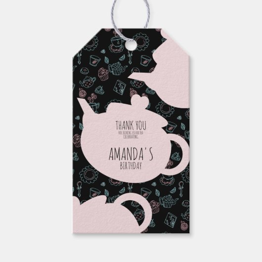 Tea Party Birthday Doodle Background Cadeaulabel (Voorkant)