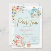 Tea Party Birthday Girl Pink & Gold Floral Par-tea Kaart (Voorkant)