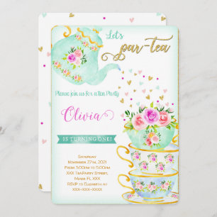 Tea Party Birthday Invitation Kaart