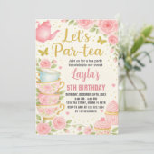 Tea Party Birthday Invitation Kaart (Staand voorkant)