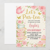 Tea Party Birthday Invitation Kaart (Voorkant / Achterkant)