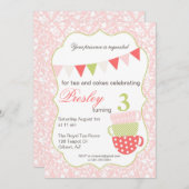 Tea Party Birthday Invitation Kaart (Voorkant / Achterkant)