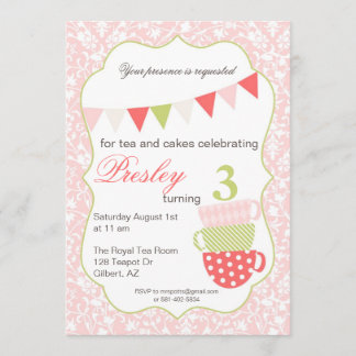 Tea Party Birthday Invitation Kaart