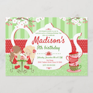 Tea Party Birthday Invitation - Kerstmis - Girl Kaart