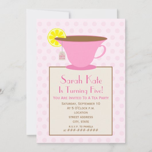 Tea Party Birthday Invitation - Pink Kaart (Voorkant)