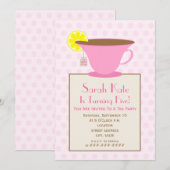 Tea Party Birthday Invitation - Pink Kaart (Voorkant / Achterkant)