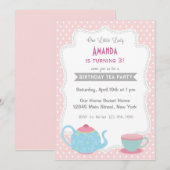 Tea Party Birthday Invitation Sweet Pink Kaart (Voorkant / Achterkant)