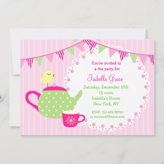 Tea Party Birthday Invitations Kaart (Voorkant)