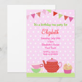 Tea Party Birthday Invitations Kaart (Voorkant / Achterkant)