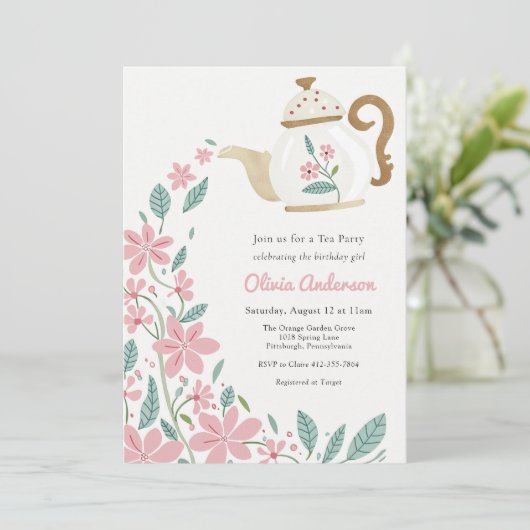 Tea Party Birthday Kaart (Staand voorkant)
